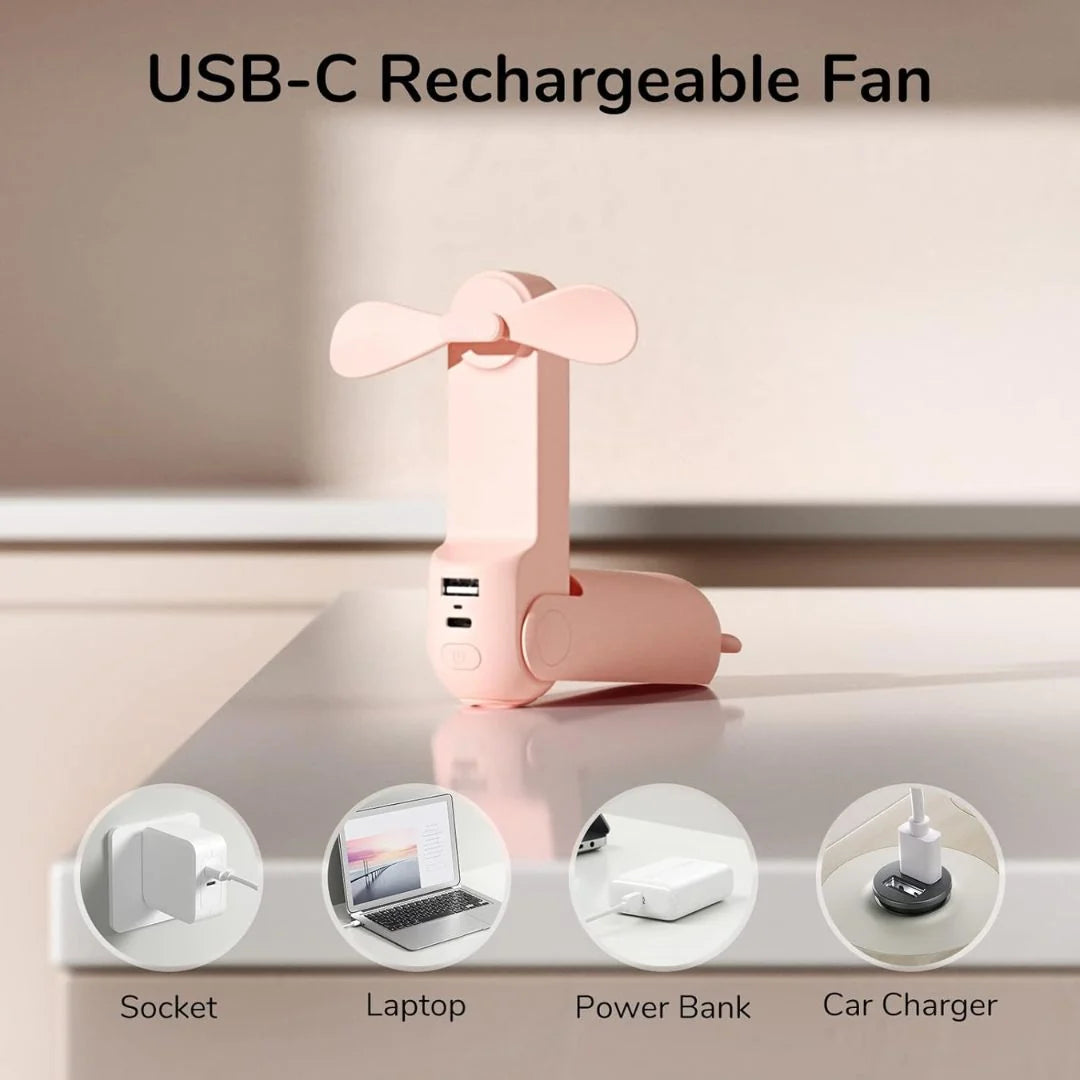 3 In 1 Handheld Mini Fan | USB Rechargeable, Foldable Design & Ideal for Travel, Camping, and Outdoor Activities 7