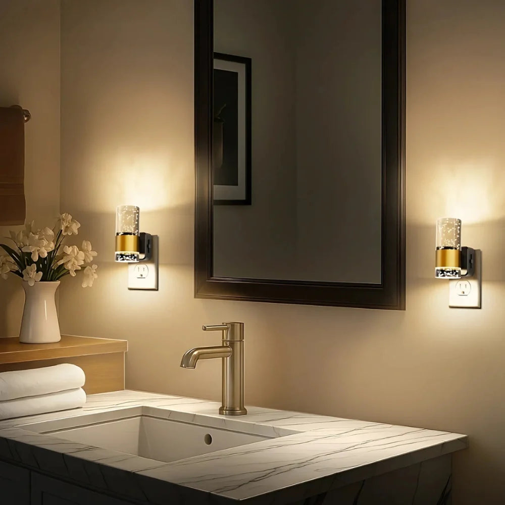 Bubble Acrylic Night Light | Automatic Dusk Sensor, Dimmable Warm Glow | Golden Metal Accent for Cosy Corners & Hallways 3