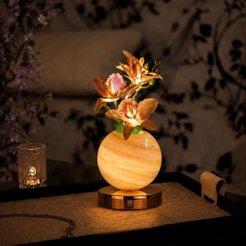 Orchid Vase Lamp, Rechargeable Cordless | Wrought Iron and Glass, 28 x 12 x 12 cm | Azure, Champagne, Blush, Dimmable 2