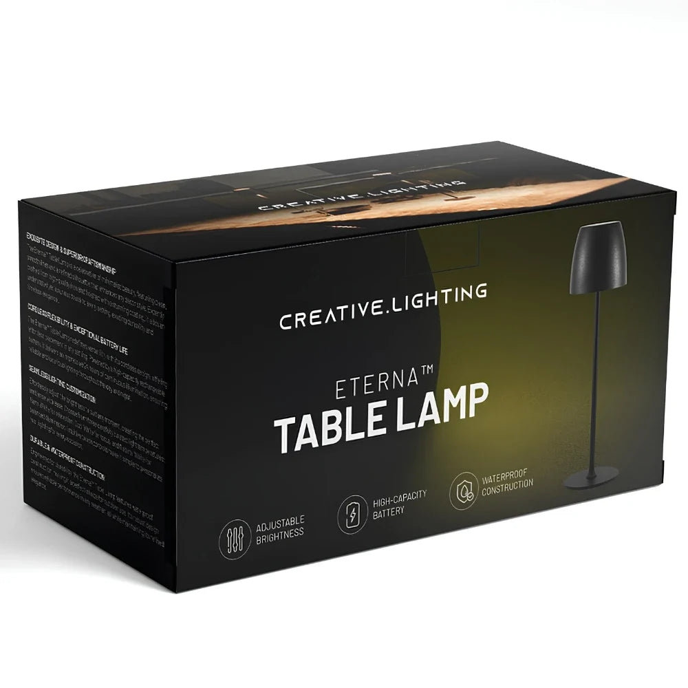 Waterproof Cordless Rechargeable Table Lamp Iron 10 x 38 cm | Black, White, Brown | 24-Hour Battery, Touch Dimmable 12