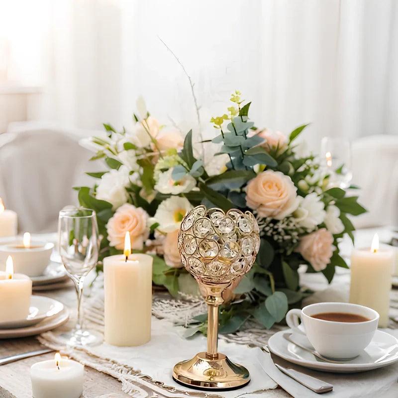 Crystal Sphere Candle Holder | Glass and Iron, Gold or Silver | Faceted Beads Reflect Candlelight, 3 Sizes or Set of 3 13