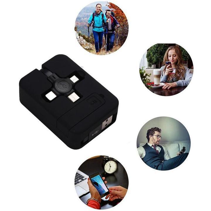 4-in-1 Charging Cable Phone Stand | Lightning, Micro-USB & USB-C Ports | Retractable 1m Cable Doubles as Phone Holder