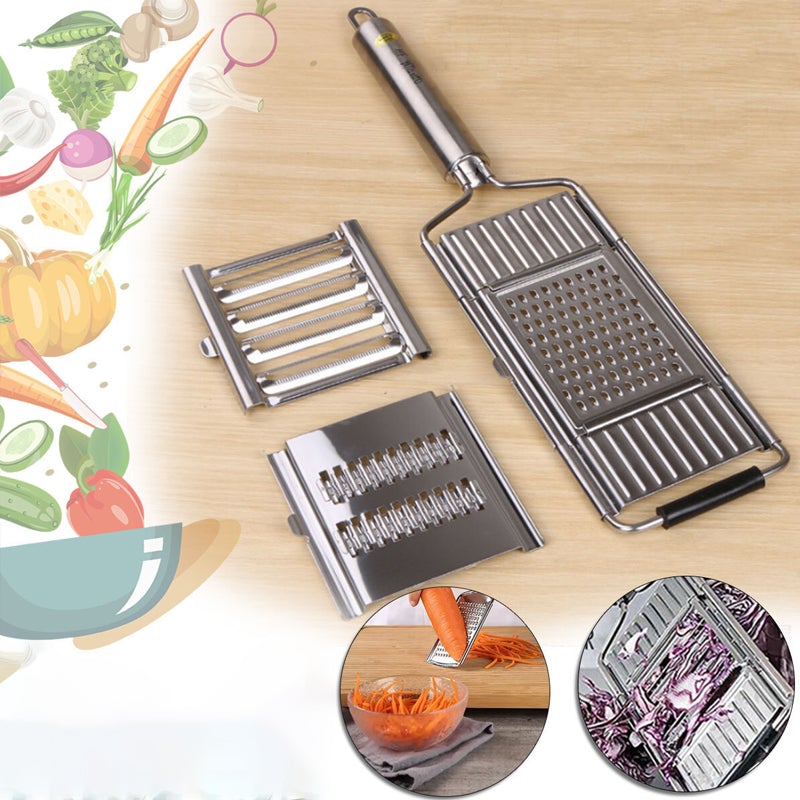 4-in-1 Multifunctional Grater Stainless Steel | Interchangeable Slice, Shred & Grate Blades | Dishwasher Safe & Rust Resistant