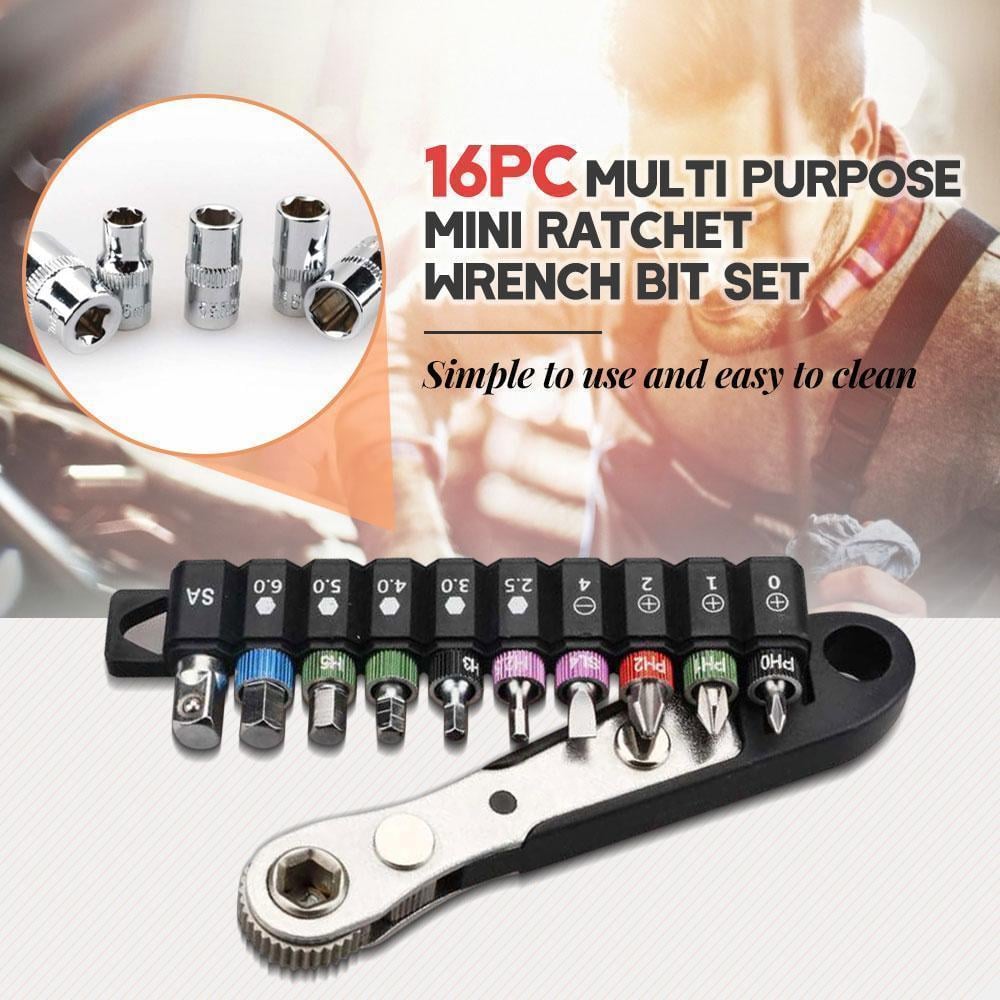 Drill Bit Set Mini Ratchet Chrome Vanadium Hexagon with Reversible Lever 8