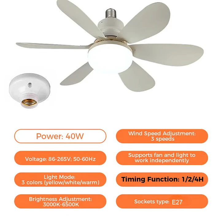 LED Ceiling Fan Light | E27/B22 Screw-In Base, 30W or 40W | Remote-Controlled 3-Speed Fan, No Wiring or Electrician Needed 13