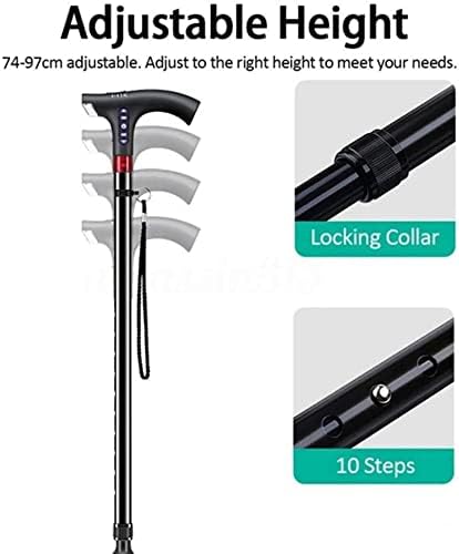 Walking Stick for Elderly | LED Torch & SOS Alarm | Adjustable 73-95.5 cm Foldable Aluminium Alloy Cane with Radio, 500 g 6