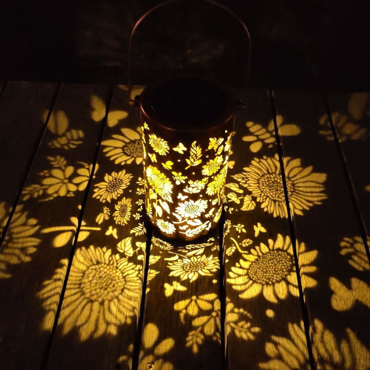 Solar Silhouette Lantern Iron | 30 x 10 cm, Sun Flower or Butterfly Cutout | IP55 Weatherproof, 8-12 Hour Warm White Glow 4