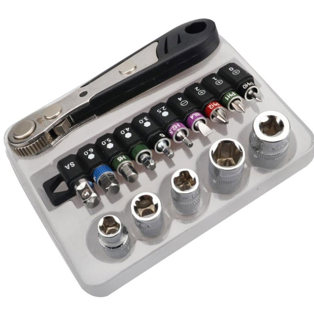 Drill Bit Set Mini Ratchet Chrome Vanadium Hexagon with Reversible Lever 7