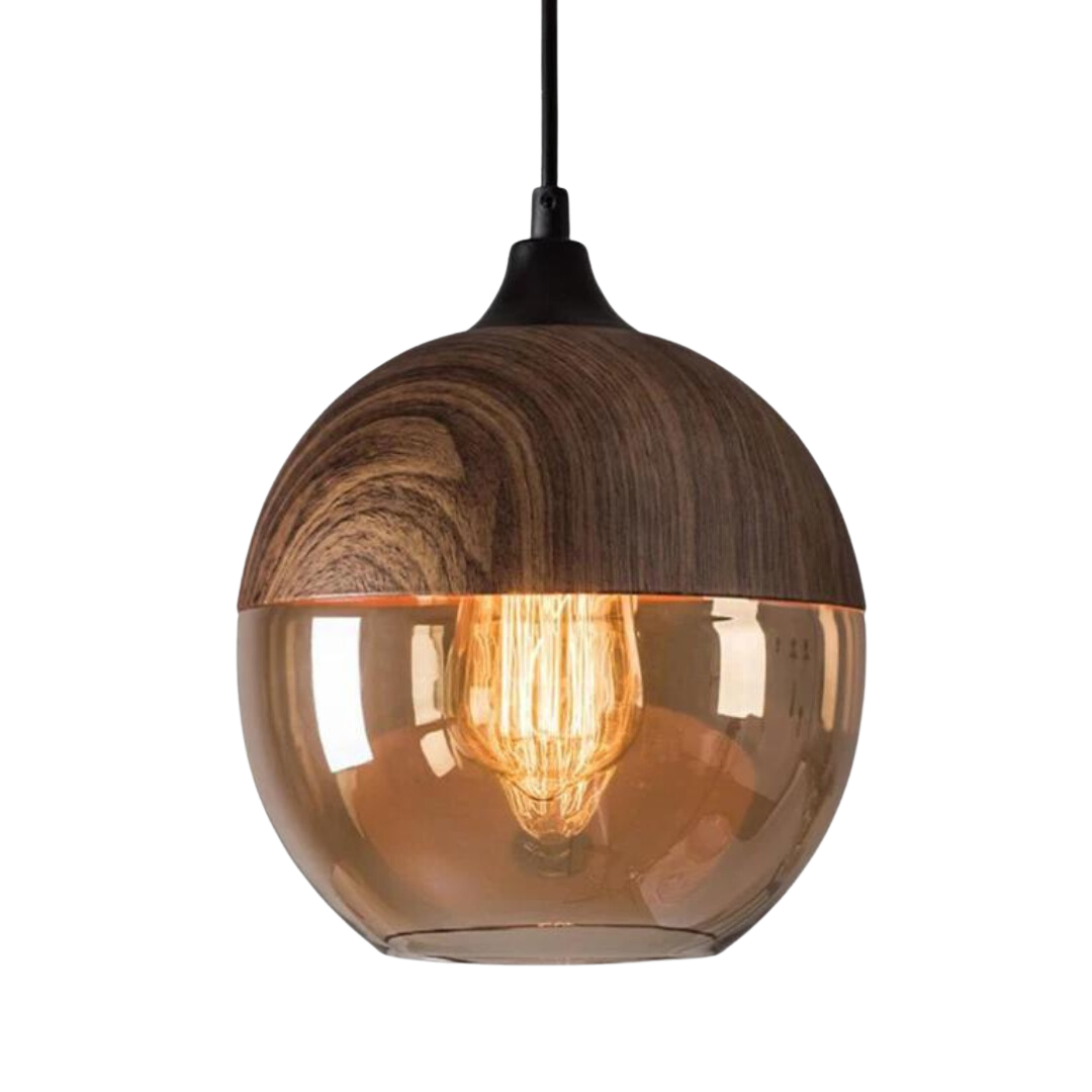 Glass and Wood Pendant Light | Scandinavian Design with Adjustable Cable | Warm Ambient Glow for Living, Dining and Bedroom 1