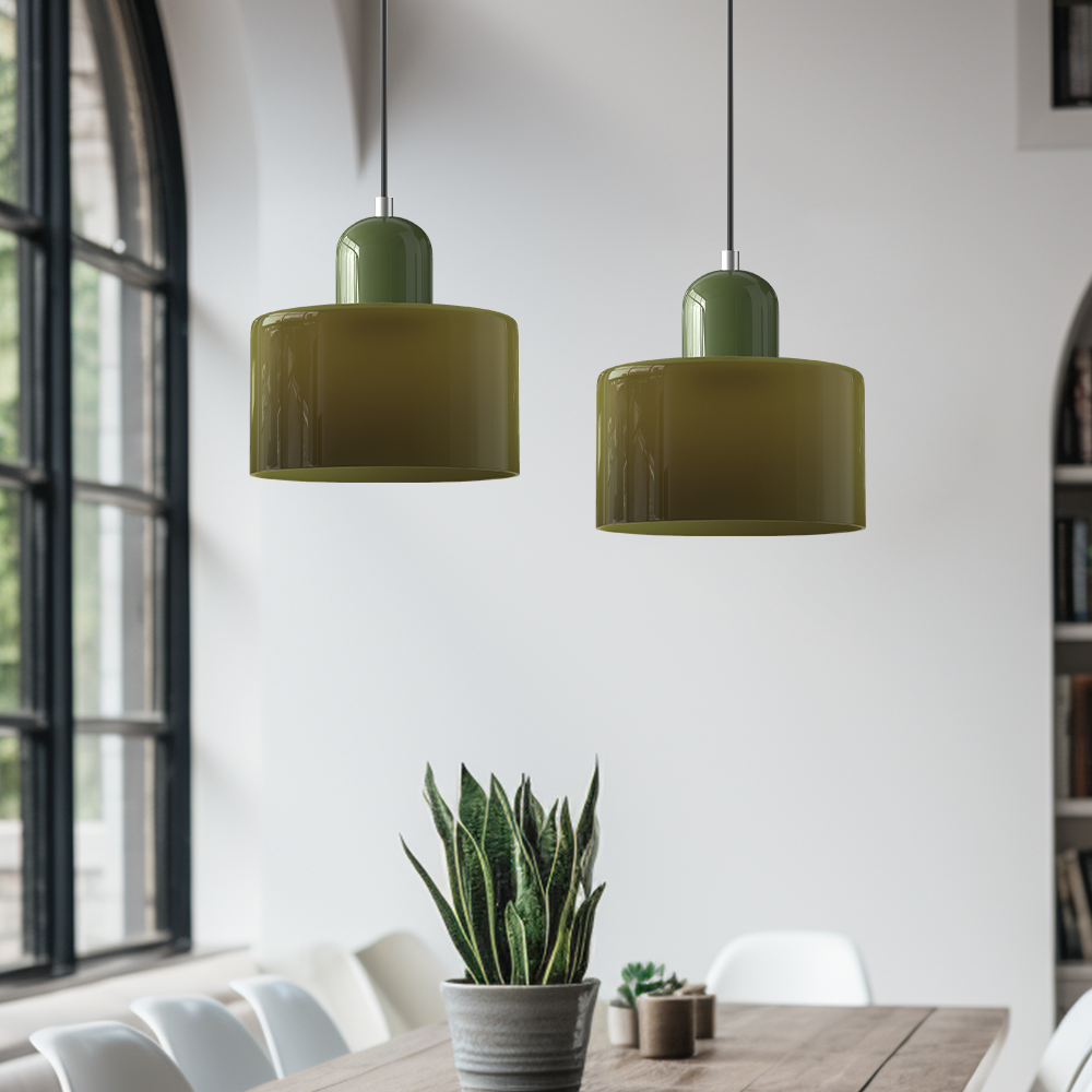 Glass Pendant Light Bauhaus Style Ø 15 cm | Coloured Glass Shade, Adjustable Cord | Warm Illumination for Dining and Living Areas 3