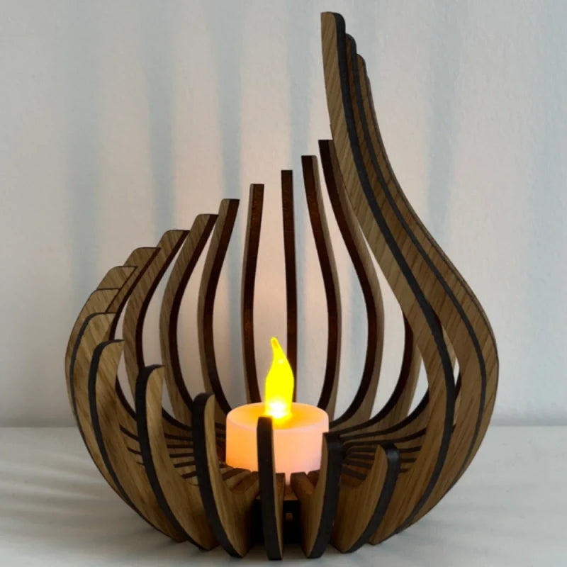 Wooden Teardrop Candle Holder, 16.5-29.5 cm | Hollow Carved Shadow Design | DIY Puzzle Assembly, Available in 4 Sizes 7