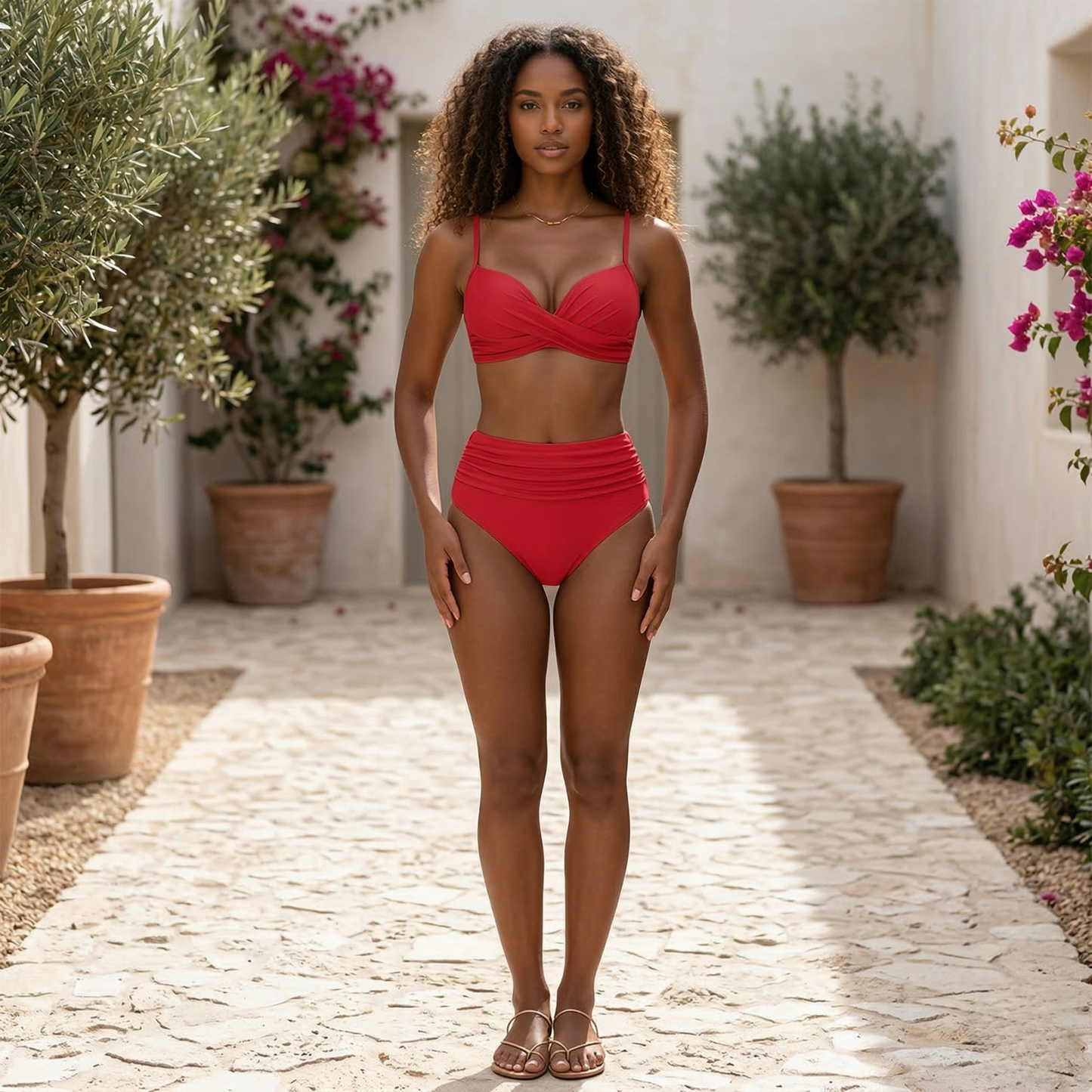 Women's High-Waist Bikini Set – Adjustable Straps Two-Piece