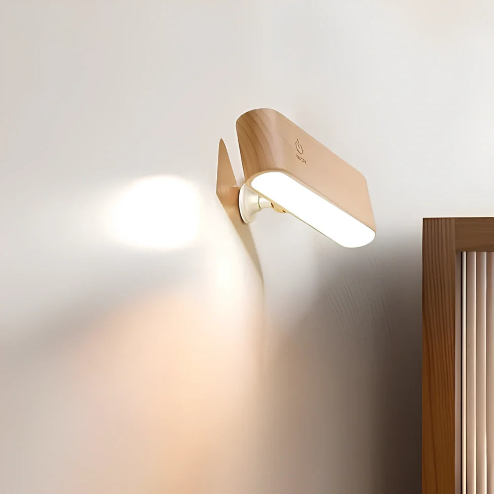 Rotatable Wall Light Wood 12 cm | Rounded or Rectangular, Ash or Walnut | 360° Swivel, Touch Dimmable, Rechargeable 1