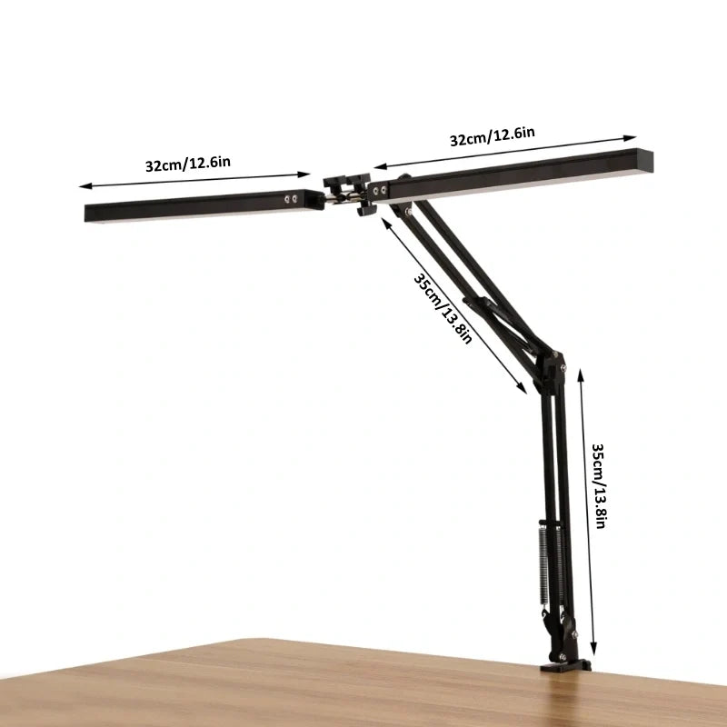 LED Desk Lamp Dual Head | 360° Rotatable Arms, Clamp Base | Remote & Touch Control, 3 Colour Temperatures, Dimmable 6