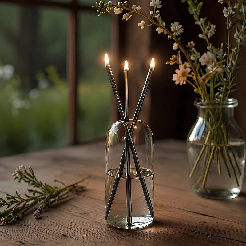 Refillable Oil Candles, Glass & Stainless Steel, Set of 3 | Black, Gold or Silver Finish | No Melting Wax, No Drips 3