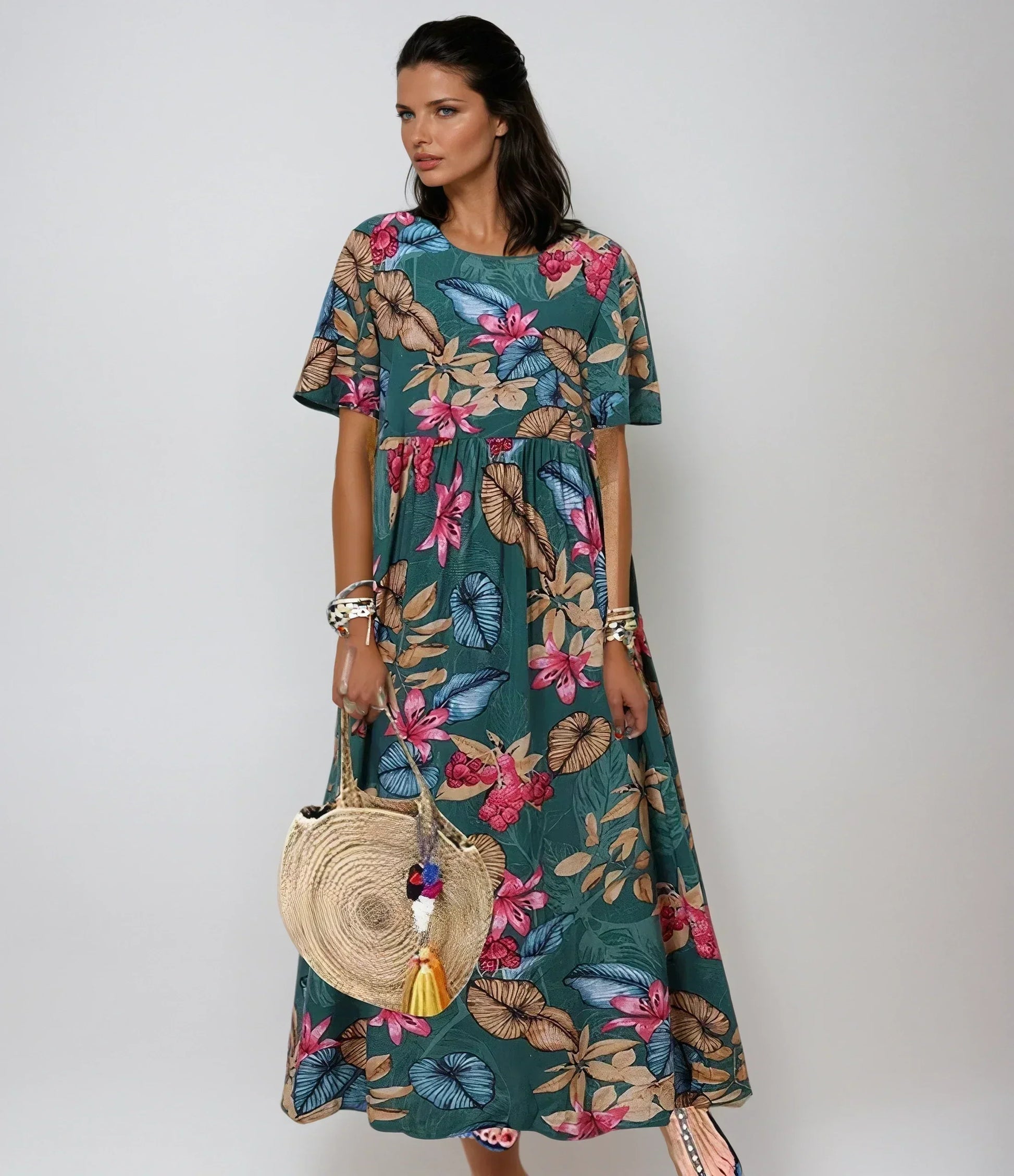 Floral Bliss | Women's Floral Summer Dress with Flutter Sleeves - Midi Length Plus Size Options for Comfortable All-Day Wear 3