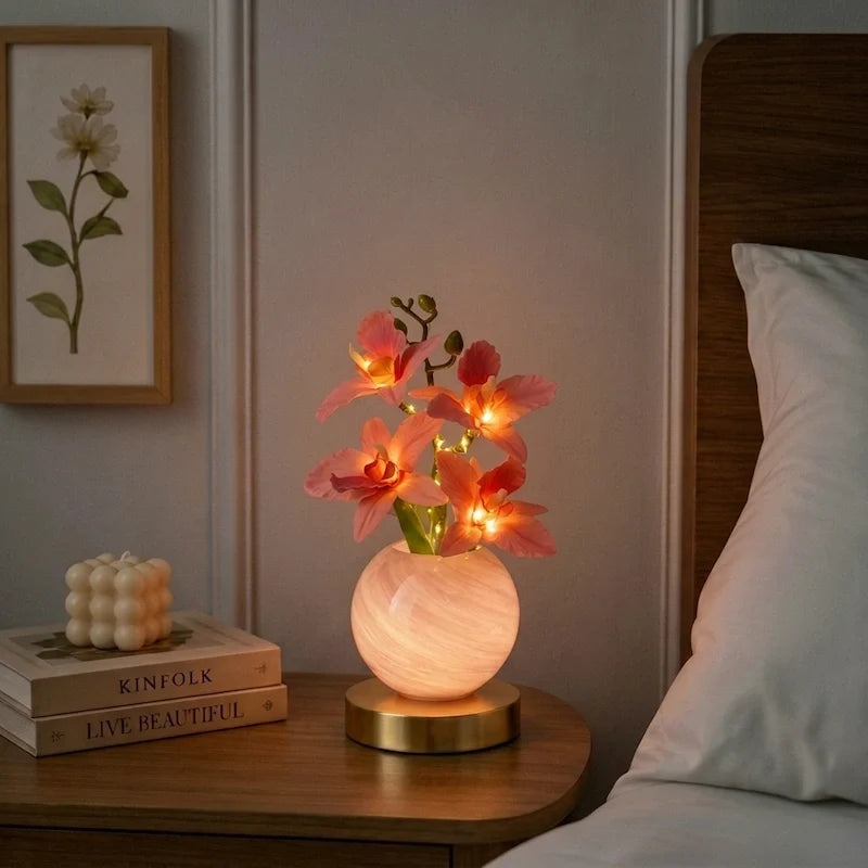 Orchid Vase Lamp, Rechargeable Cordless | Wrought Iron and Glass, 28 x 12 x 12 cm | Azure, Champagne, Blush, Dimmable 5
