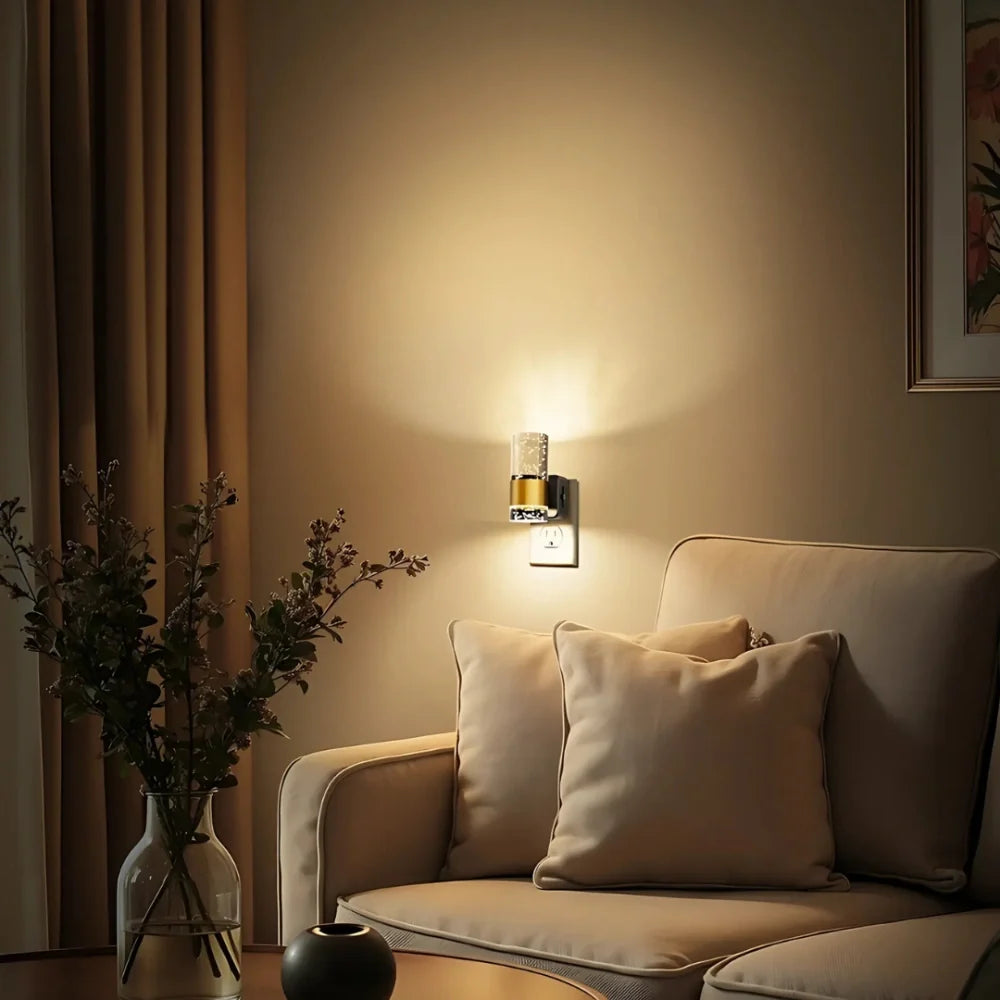 Bubble Acrylic Night Light | Automatic Dusk Sensor, Dimmable Warm Glow | Golden Metal Accent for Cosy Corners & Hallways 4