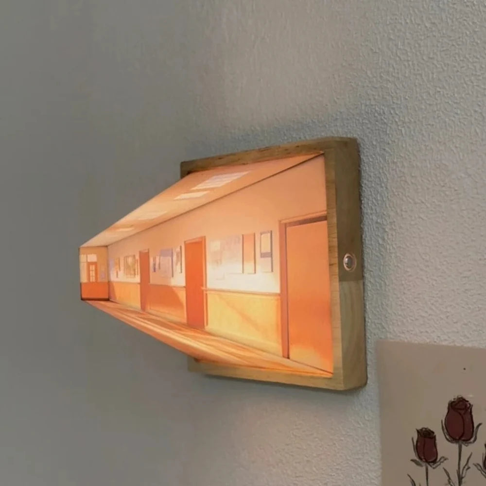 3D Wall Light Panel Wood & PVC 13.8 x 12 cm | 3 Colour Modes, Touch Control | Rechargeable, Cordless, Velcro Mount 2
