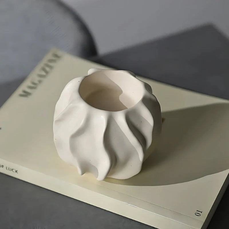 Rippled Ceramic Candle Holder, 8-15 cm | Hand-Crafted Matte Finish, 4 Sizes | Fits Taper Candles, Sold Individually or as Set of 4 13