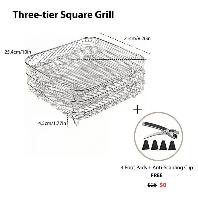 3-Tier Stackable Air Fryer Rack Stainless Steel | Even Air Circulation Grid Design | Cooks Multiple Foods at Once 14