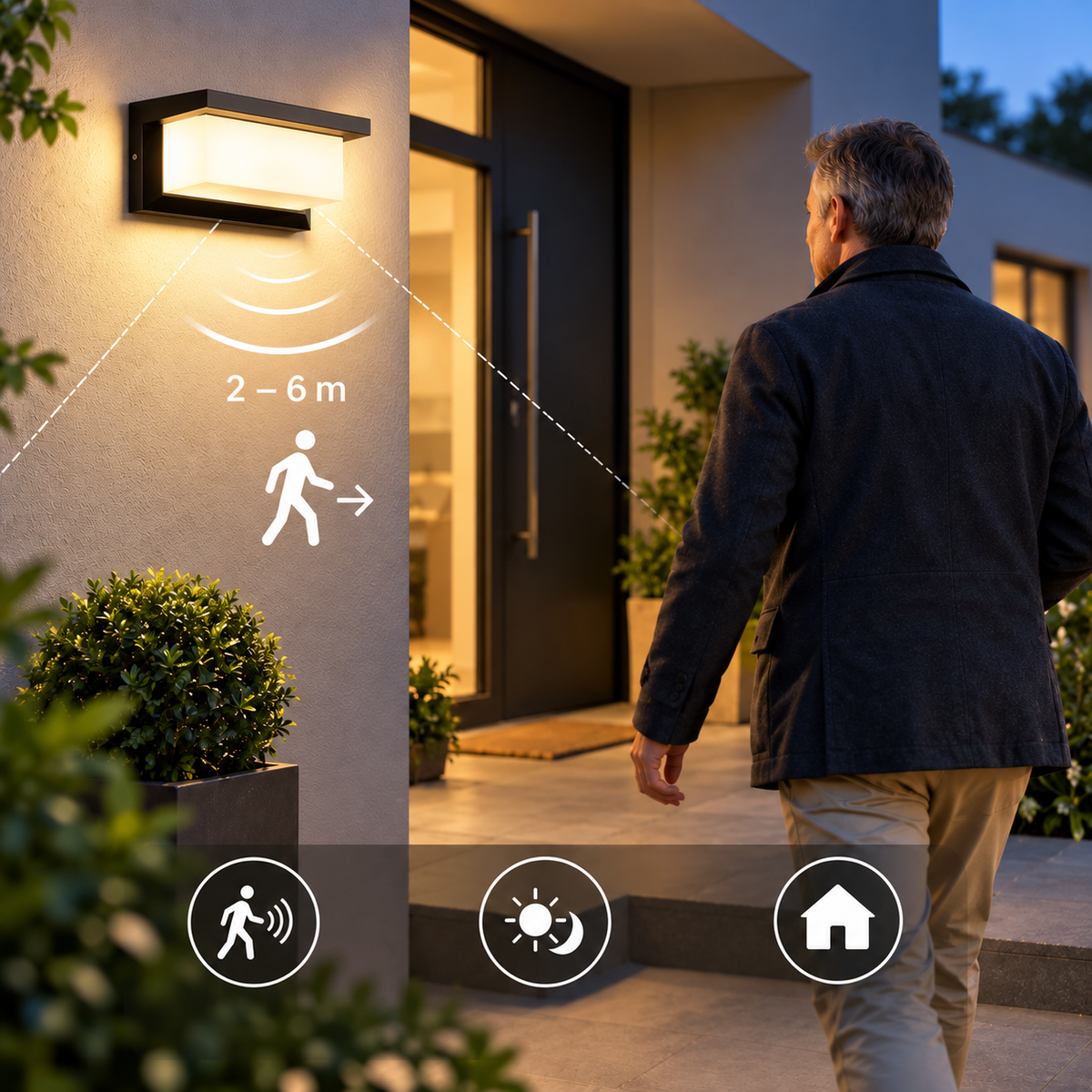 Motion Sensor Wall Light Outdoor Weatherproof Aluminium PC with 18 W LED 8