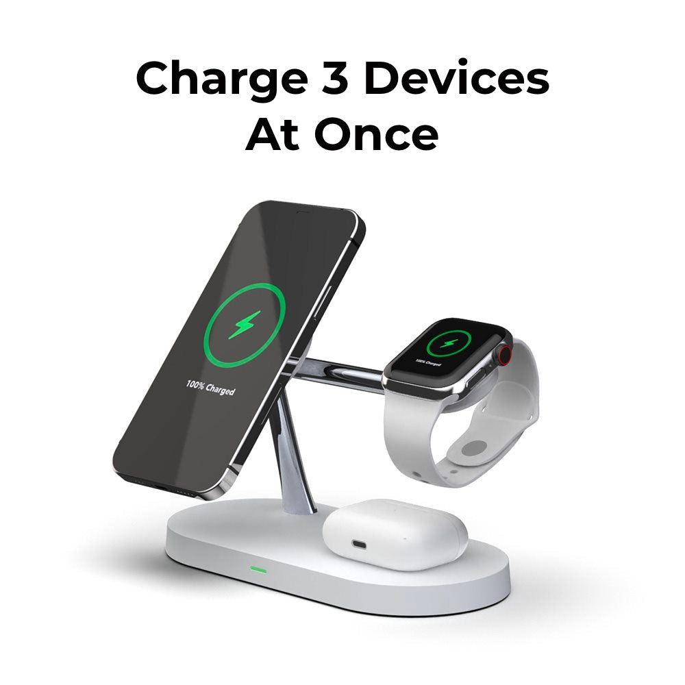 4-in-1 Wireless Charging Station | 15W Fast Charging for Phone, Watch & Earbuds | Magnetic Alignment with Touch LED Base 10