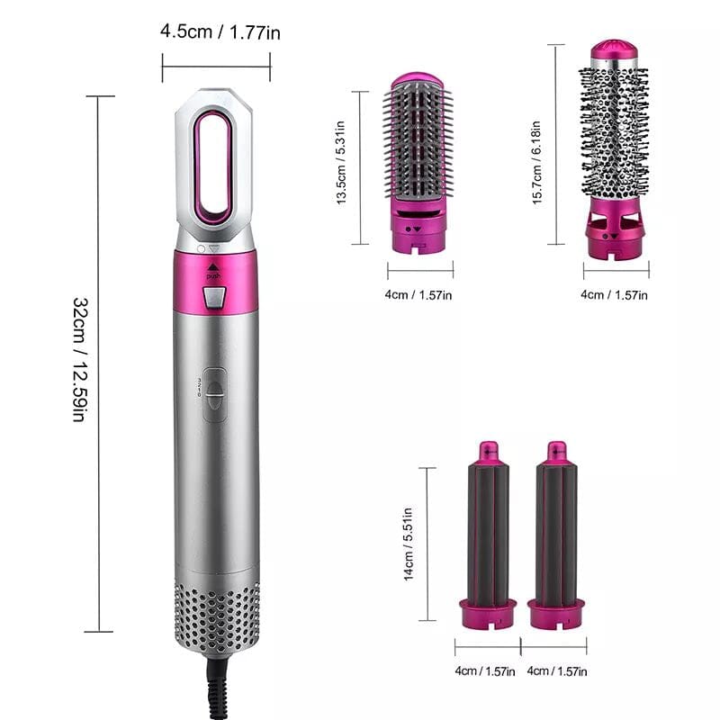 5 in 1 Hair Dryer Brush | Ceramic Coating, Negative Ion Technology, 3 Heat Settings | Dries, Curls & Volumises Hair