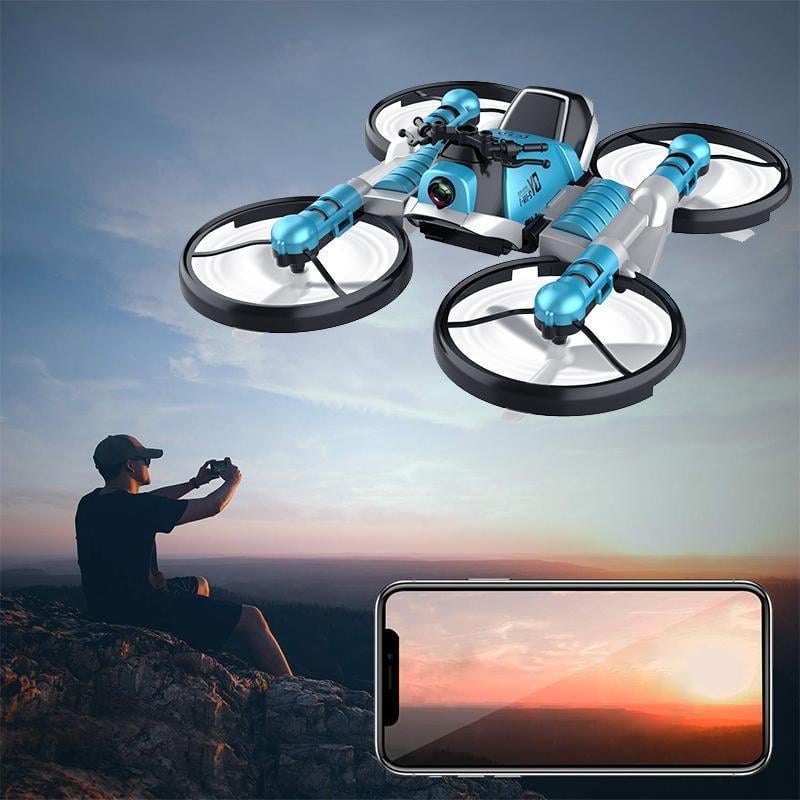 2-in-1 Folding RC Drone and Motorcycle Toy | One-Key Take Off, Headless Mode | WiFi Camera and Remote Control Options 1