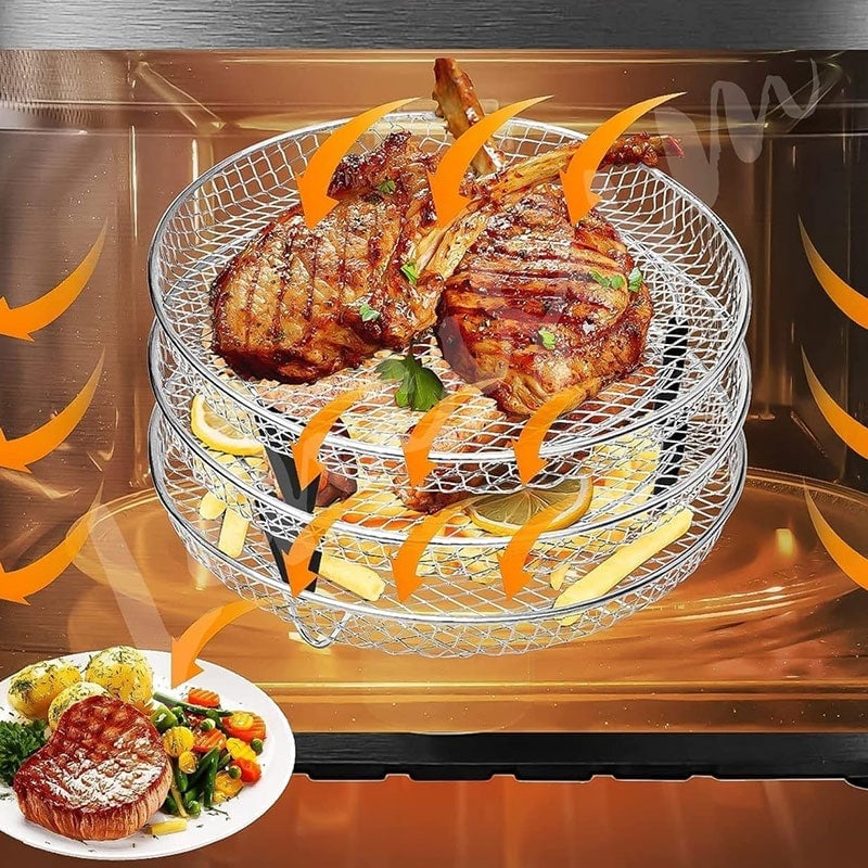 3-Tier Stackable Air Fryer Rack Stainless Steel | Even Air Circulation Grid Design | Cooks Multiple Foods at Once 5
