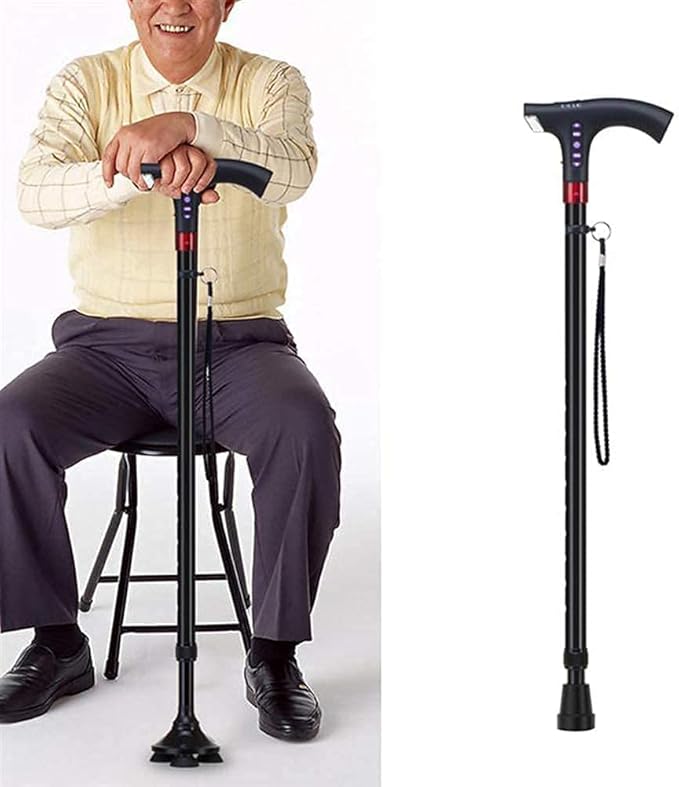 Walking Stick for Elderly | LED Torch & SOS Alarm | Adjustable 73-95.5 cm Foldable Aluminium Alloy Cane with Radio, 500 g 1