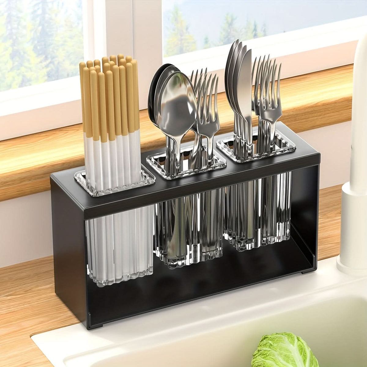 Kitchen Organizer Chopstick Holder Compact Plastic with Water Drain Design 1