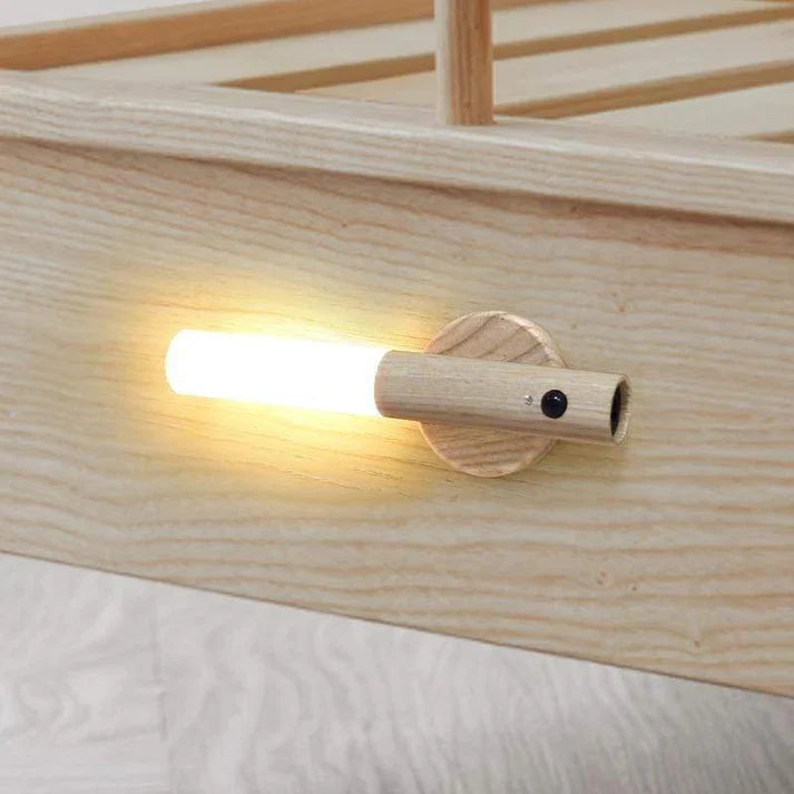 Motion Sensor Torch Lamp Wood & Acrylic 18 cm | Walnut or Ash | Cordless Magnetic Wall Mount, Rechargeable Night Light 14