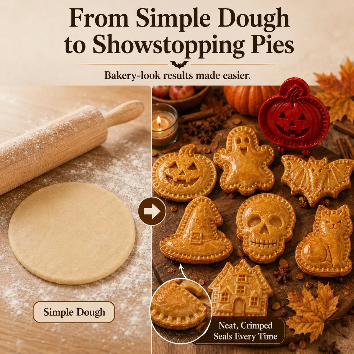 Halloween Hand Pie Mold Set | 8 Spooky Shapes, Snap & Seal Hinged Design | Plastic, Oven-Safe Prep for Hand Pies 4