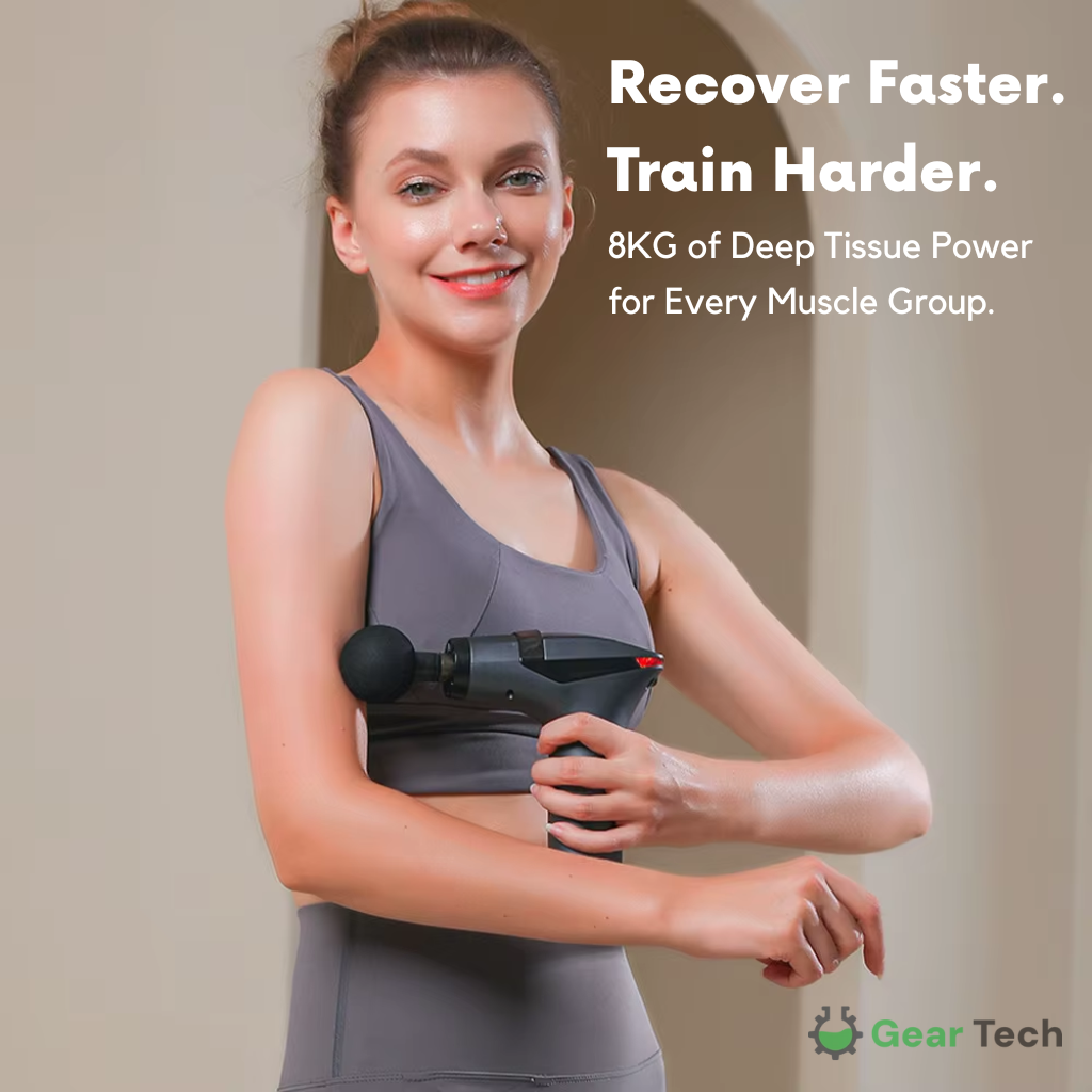 Handheld Massage Gun with Detachable Extension Handle | 8kg Thrust, 12 Speed Percussion | Vibration Belt & 4 Heads Included 6