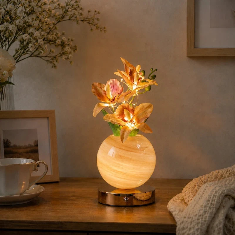 Orchid Vase Lamp, Rechargeable Cordless | Wrought Iron and Glass, 28 x 12 x 12 cm | Azure, Champagne, Blush, Dimmable 7