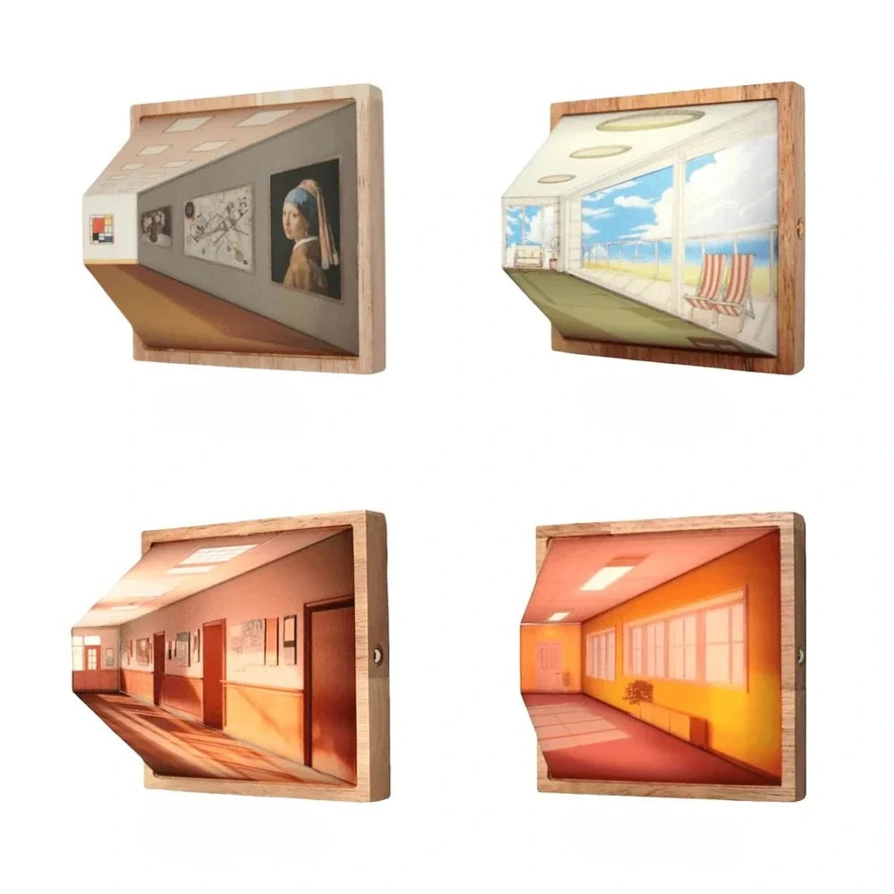 3D Wall Light Panel Wood & PVC 13.8 x 12 cm | 3 Colour Modes, Touch Control | Rechargeable, Cordless, Velcro Mount 11