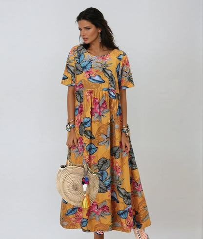 Floral Bliss | Women's Floral Summer Dress with Flutter Sleeves - Midi Length Plus Size Options for Comfortable All-Day Wear 4