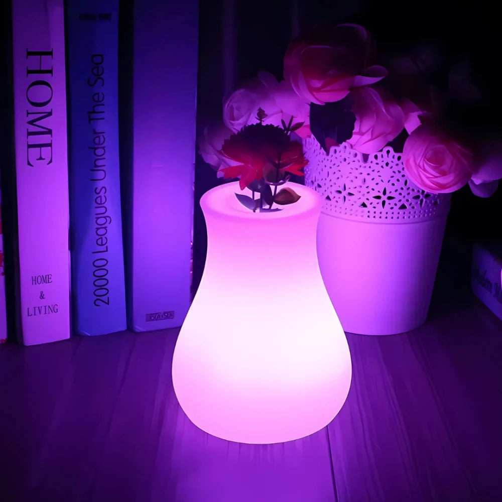 LED Flower Vase Plastic 11 x 11 x 15 cm | Rechargeable & IP65 Waterproof | 16 Colours, Remote Control, USB Charging 12