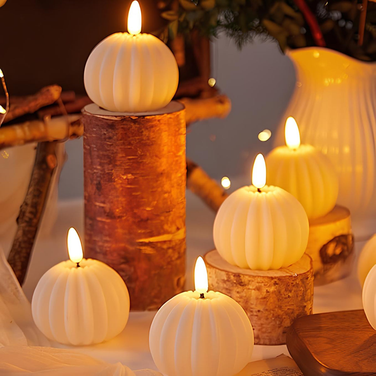Flameless LED Block Candles ABS 5-Piece Set, 10-20 cm | Realistic Flicker Effect | Battery-Powered, No Open Flame 6