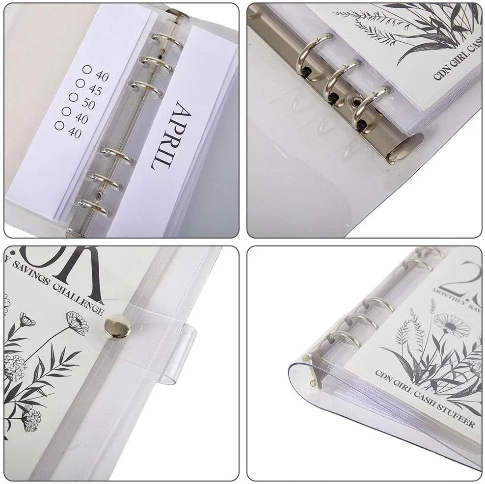 12-Month Envelope Savings Challenge Binder PP+PVC, 19 x 14 cm | Six-Hole Design | Waterproof, Dustproof, Scratch-Resistant 5