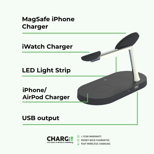 4-in-1 Wireless Charging Station | 15W Fast Charging for Phone, Watch & Earbuds | Magnetic Alignment with Touch LED Base 7