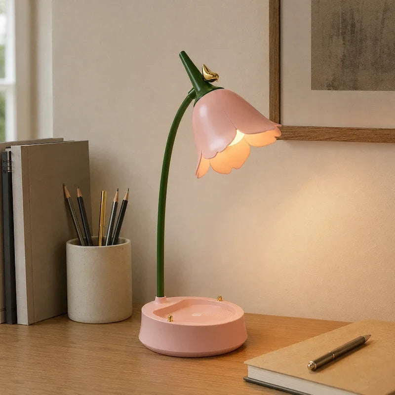 Petal Shade Desk Lamp | Rechargeable, 3-Tone Dimmable, 12-Hour Battery | ABS, Curved Stem, 39 x 15 x 12.5 cm, 4 Colours 12