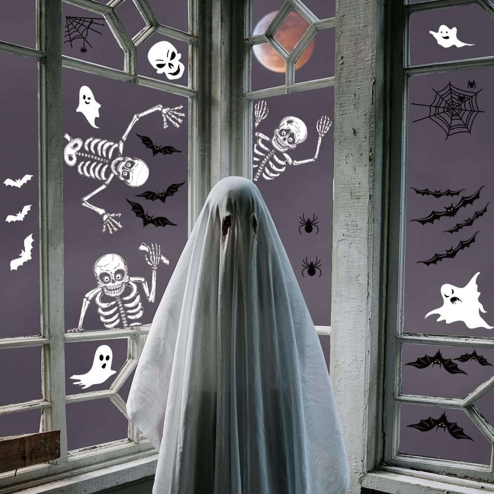 Halloween Window Clings | 140 Pieces on 8 Sheets | Double-Sided PVC, Reusable No-Glue Stickers for Windows & Glass Doors 2