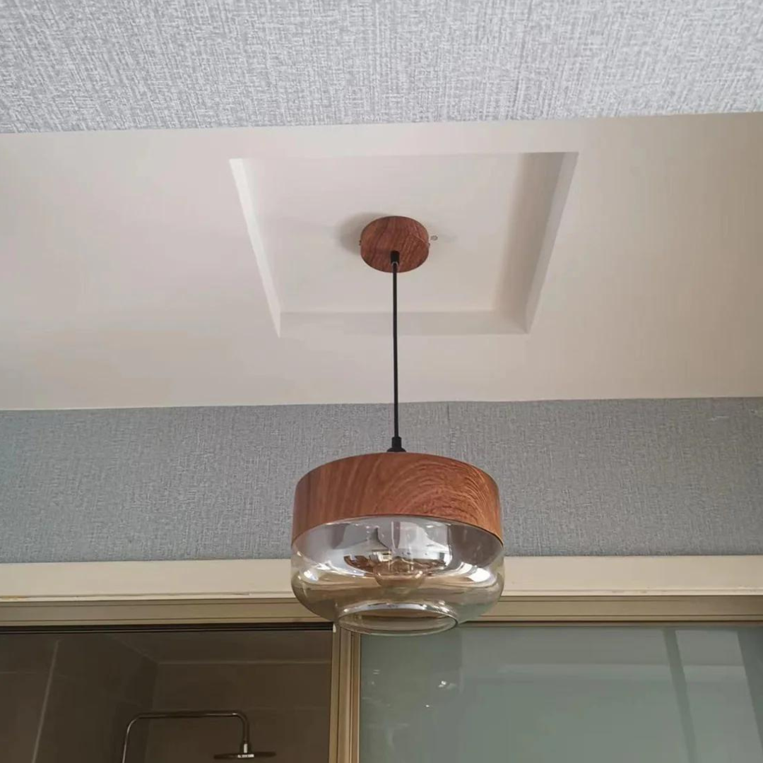 Glass and Wood Pendant Light | Scandinavian Design with Adjustable Cable | Warm Ambient Glow for Living, Dining and Bedroom 18