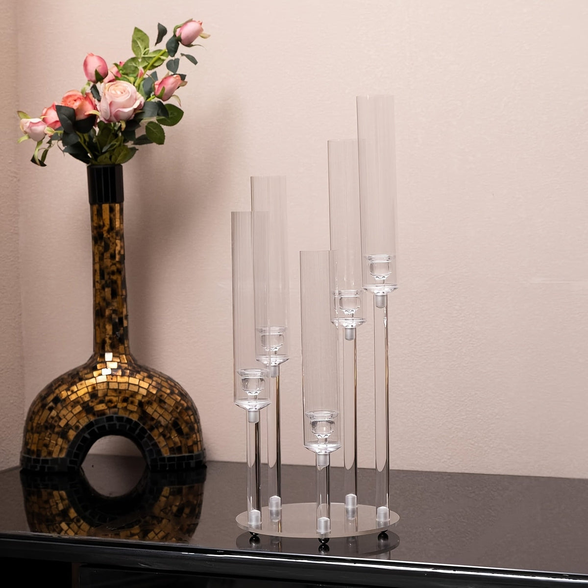 5-Arm Candle Holder Acrylic | Curved Arms for Wax or LED Candles | Shatter-Resistant Design for Indoor & Outdoor Use 1