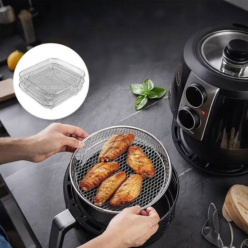 3-Tier Stackable Air Fryer Rack Stainless Steel | Even Air Circulation Grid Design | Cooks Multiple Foods at Once 2