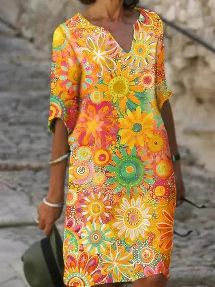 Floral Midi Dress | Women's Summer Dress with V-Neck Design - Lightweight & Flowy for Effortless Style 1