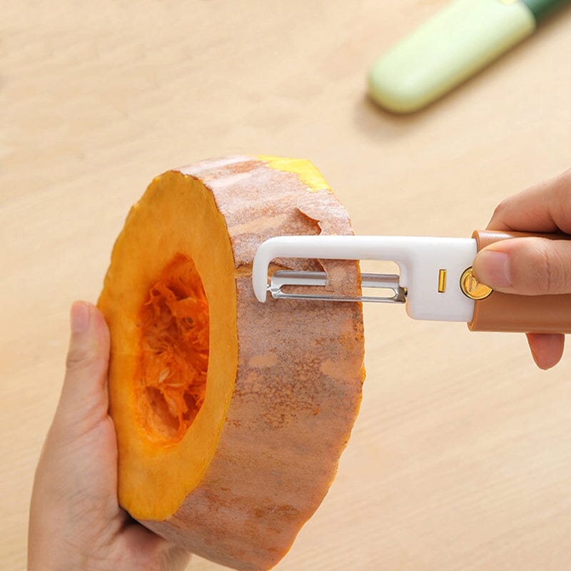 2-in-1 Peeler Cutter Stainless Steel Blade with Protective Sheath | Compact Kitchen Tool | Green, Orange, Grey 5