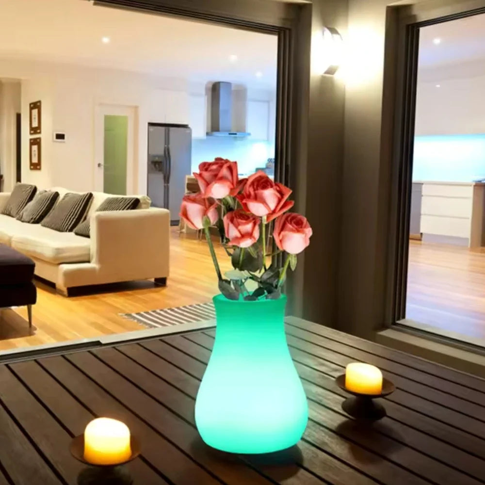 LED Flower Vase Plastic 11 x 11 x 15 cm | Rechargeable & IP65 Waterproof | 16 Colours, Remote Control, USB Charging 14